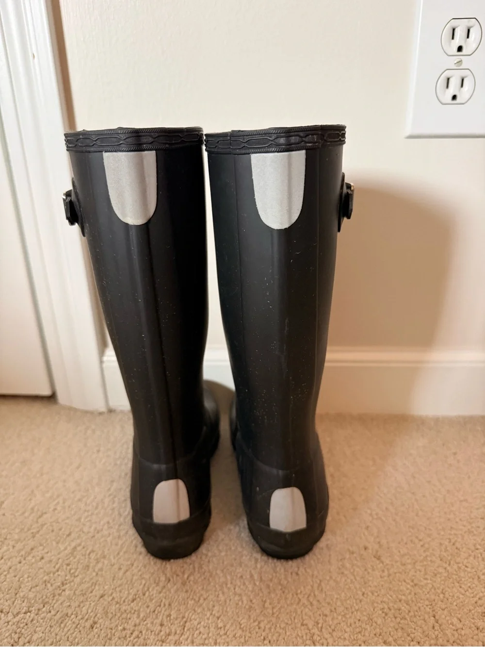 Hunter Kids Black Tall Rain Boots with Red Logo Trim